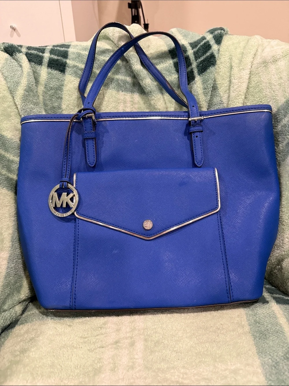 Michael Kors Cobalt Blue Saffiano Tote with MK Charm